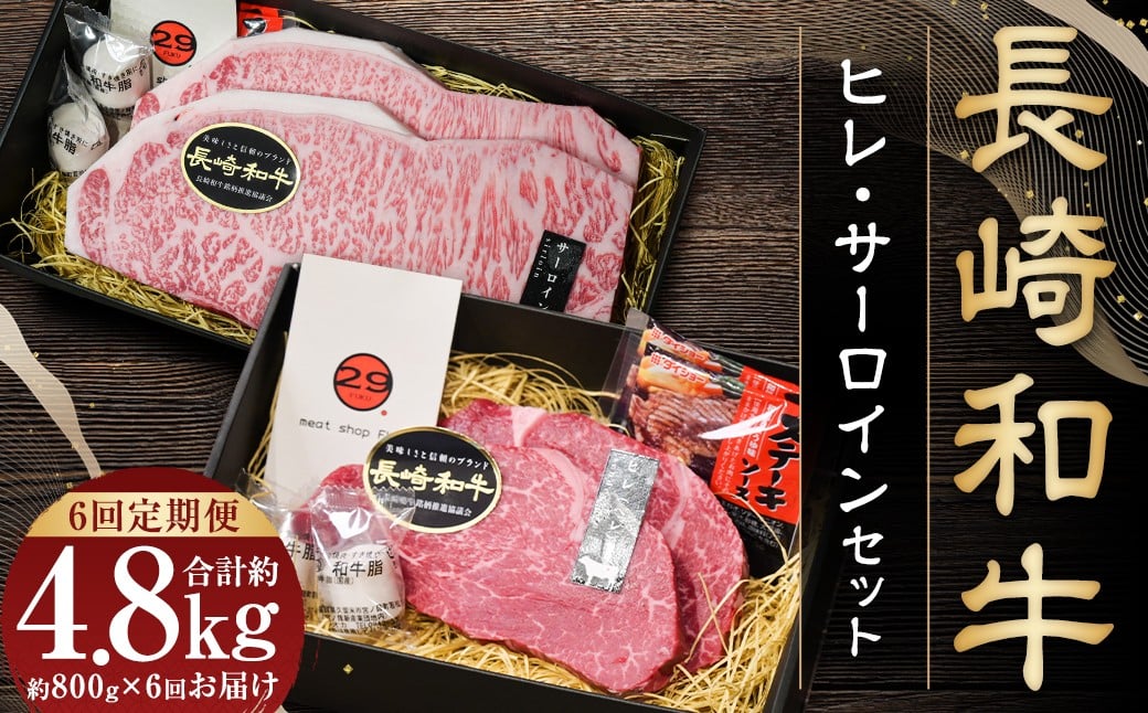 【全6回定期便】【A4～A5ランク・高級部位の詰め合せ】長崎和牛 ヒレ・サーロインセット ／ 合計4.8kg 合計牛肉 肉 牛 和牛 国産 赤身 長崎和牛 フィレ 長崎県 長崎市