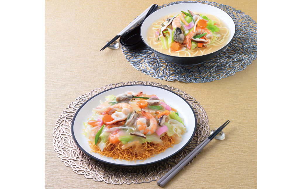 【全3回定期便】長崎ちゃんぽん・皿うどん揚麺 各5人前 ／ スープ付 チャンポン 揚げ麺 麺類 長崎県 長崎市 みろくや