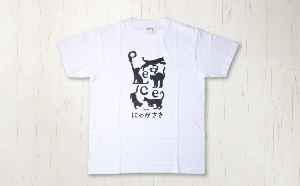 PEACEな ねこTシャツ（黒色・白色）各1枚・PEACEな ねこクリアホルダー（黒色・白色）各1枚・エコバッグ（青色）セット ／ 計5点 Tシャツ クリアホルダー 長崎県 長崎市