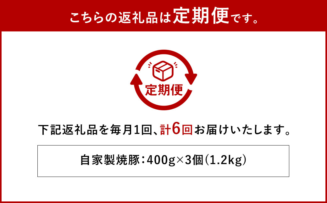 【全6回定期便】自家製焼豚 400g×3個セット ／ 合計7.2kg (18個) 惣菜 豚 豚肉 自家製 秘伝のタレ 雲仙活きいきポーク 長崎県 長崎市