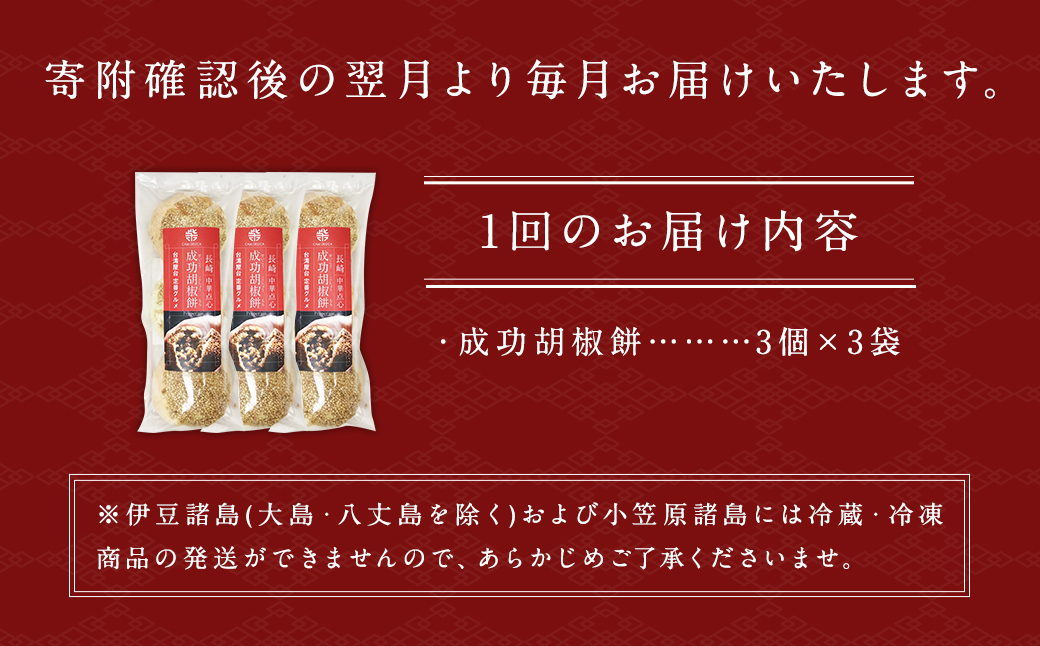 【全3回定期便】 電子レンジで簡単調理 台湾 B級グルメ 成功胡椒餅 計27個（9個×3回）点心 胡椒餅 中華 長崎 台湾 屋台 