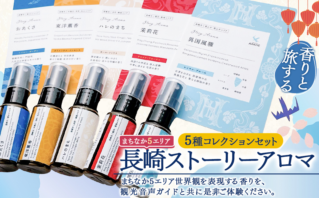 【長崎ストーリーアロマ】まちなか5エリア Story Aroma「5種コレクションセット」 ／ 観光音声ガイド付き アロマ スプレー リラックス 長崎県 長崎市