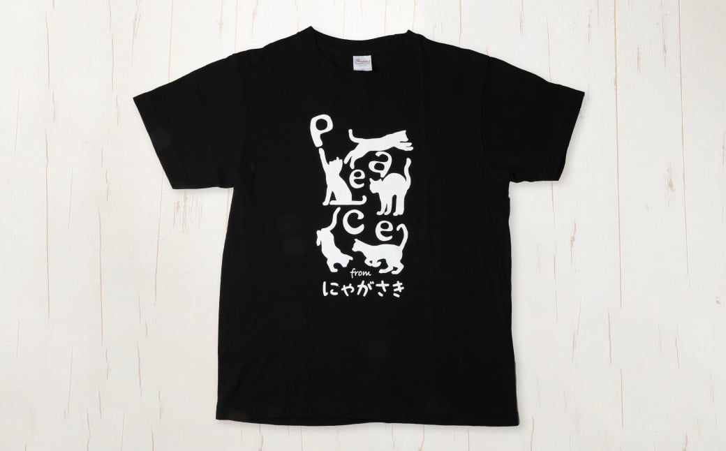 長崎から平和を！ピースなTシャツ・PEACEな ねこTシャツ・ミニタオル・ねこ缶バッジ (黒・白) 各1個セット ／ 計4点 Tシャツ タオル 猫 ネコ 缶バッジ 長崎県 長崎市