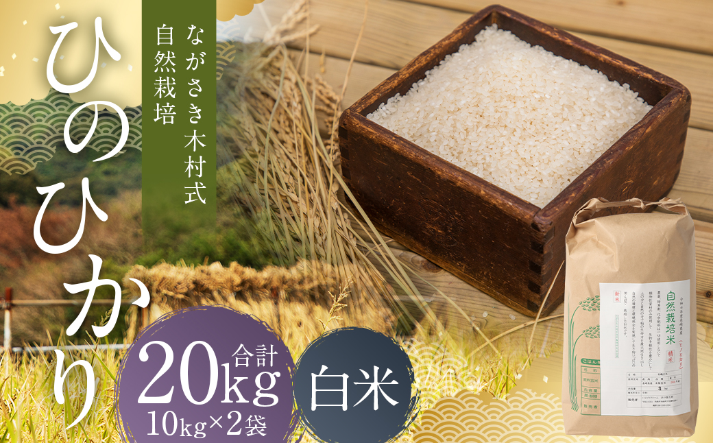 ながさき木村式自然栽培 令和8年産 ひのひかり 白米 20kg 【2026年10月上旬より順次発送開始】 ／ 20キロ ヒノヒカリ お米 米 精米 国産 九州 長崎県 長崎市