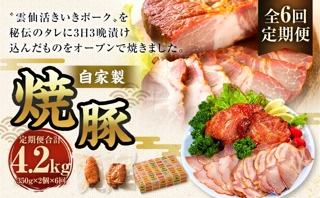 【全6回定期便】自家製焼豚 350g×2個セット ／合計4.2kg (12個) 惣菜 豚 豚肉 自家製 秘伝のタレ 雲仙活きいきポーク 長崎県 長崎市