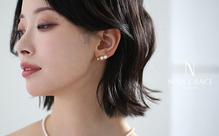 【7営業日以内発送】あこや真珠 ピアス 5.5-6.0mm サージカルステンレス 316L 3連 トリプル パール レディース アクセサリー ゴールド