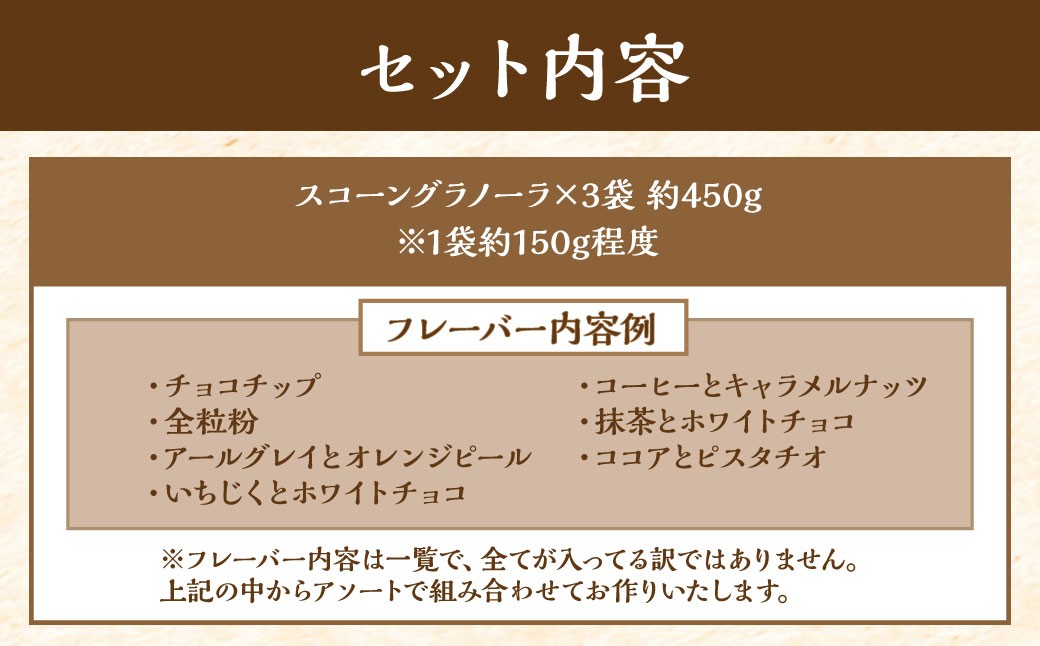 スコーングラノーラ 3袋セット ／合計約450g スコーン グラノーラ アソート 朝食 トッピング アイス ヨーグルト おやつ セット 長崎県 長崎市