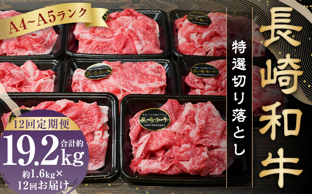 【全12回定期便】【A4〜A5ランク】長崎和牛 特選 切り落とし 約1.6kg（200g×8パック） 牛肉 肉 お肉