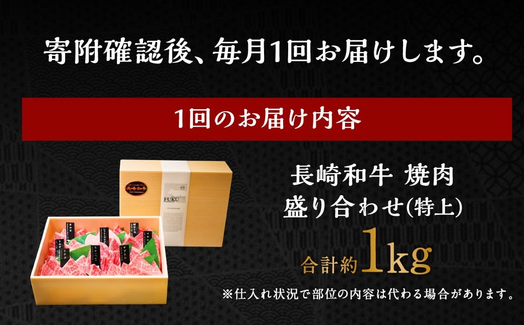 【全3回定期便】【A4～A5特上ランク】長崎和牛 焼肉 盛り合わせ(特上) 約1kg 牛肉 肉 牛 和牛 国産牛 赤身 長崎和牛
