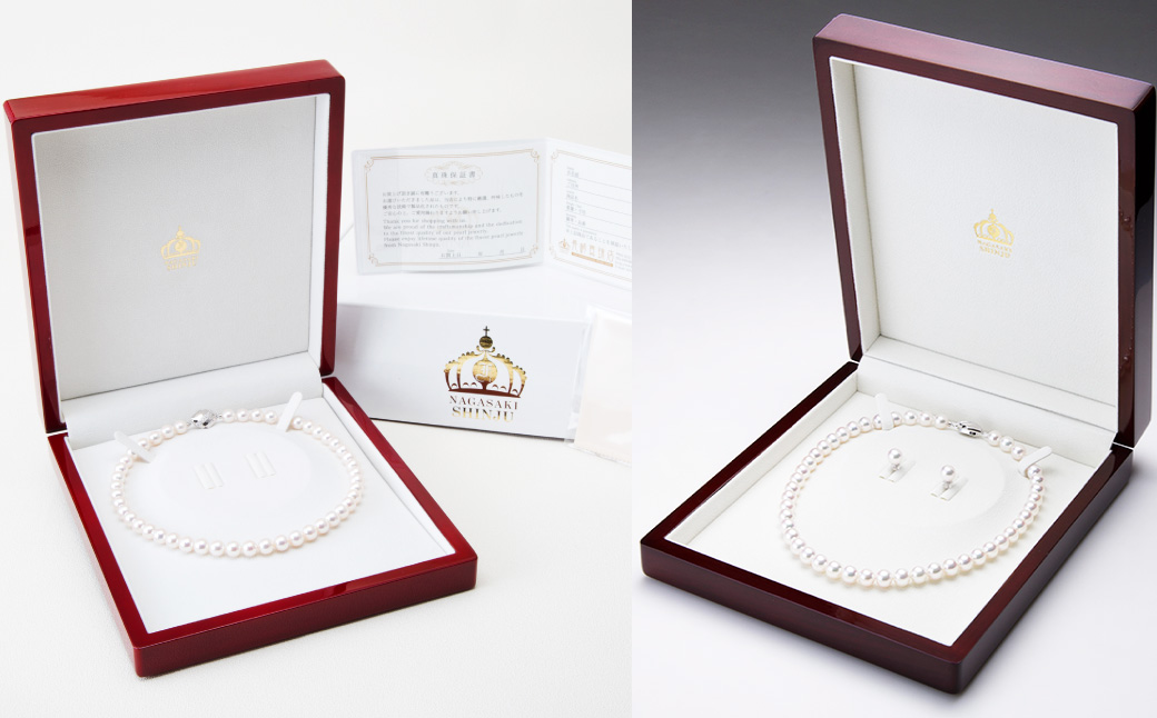 【7営業日以内発送】【オーロラ花珠鑑別鑑定書付】《 アコヤ真珠 》7.5-8.0mm フォーマルパール ネックレス と イヤリング セット 【PREMIUM】 ／ アクセサリー ジュエリー パール 長崎県 長崎市