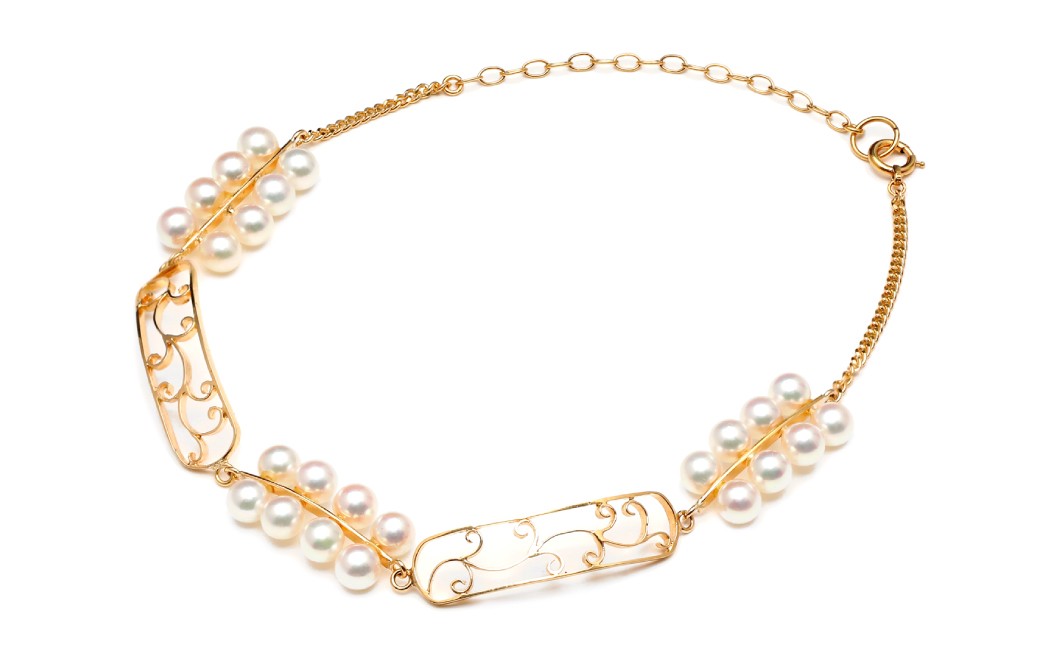 【数量限定】 あこや真珠 (4〜4.5mm珠) デザインブレスレット K18 パール アクセサリー ／ ジュエリー アクセサリー 長崎県 長崎市 園田真珠