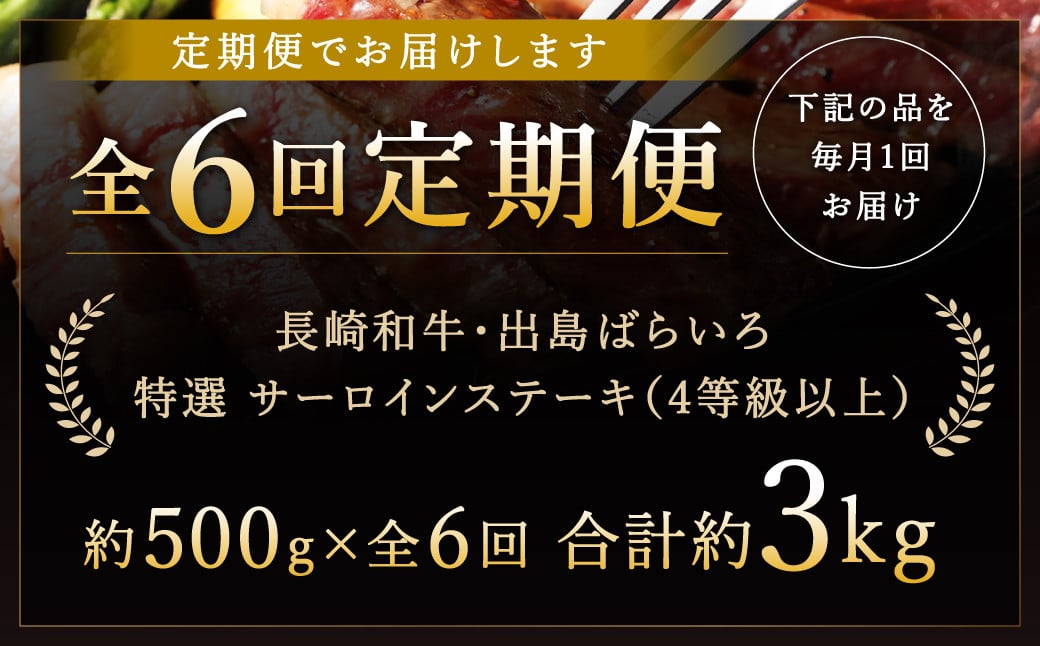 【全6回定期便】長崎和牛「出島ばらいろ」特選霜降 サーロインステーキたっぷり500g ／国産 A4等級以上 和牛 牛肉 お肉 ステーキソース 塩コショウ付き 冷凍 長崎