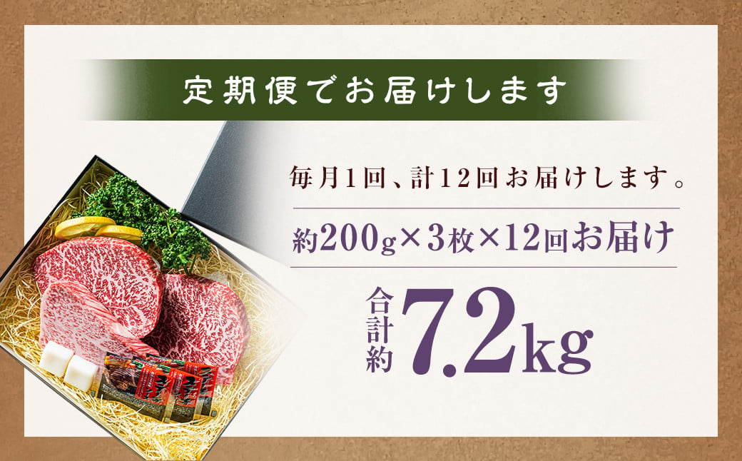 【全12回定期便】【A4～A5ランク】長崎和牛 赤身 ステーキ 3枚セット 約200g×3枚 牛肉 肉 牛 和牛 国産牛