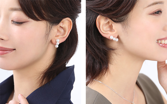 【7営業日以内発送】あこや真珠 6.5-7.0mm 保証書付 ピアス 18金 K18 3連 パール ／ ジュエリー アクセサリー 真珠 レディース 長崎 長崎県 長崎市