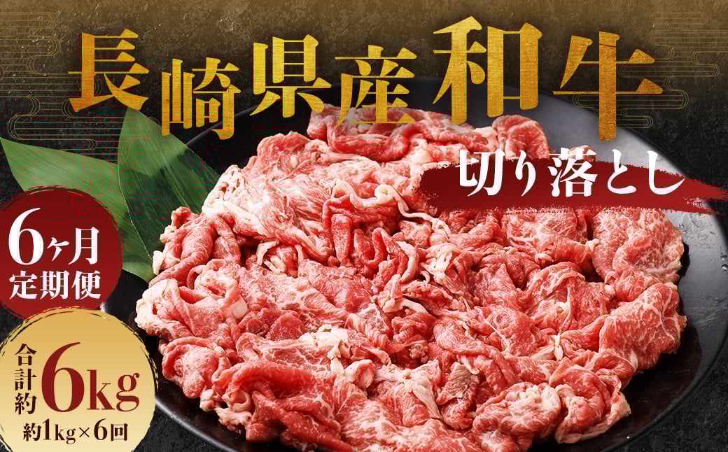 【全6回定期便】長崎県産和牛 切り落とし 1kg (500g×2パック) ／ 和牛 牛肉 牛 お肉 肉 国産 切落し きりおとし 肉のマルシン 長崎県 長崎市