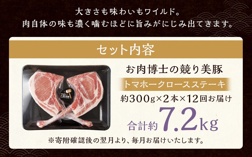 【全12回定期便】長崎県産「競り美豚」トマホーク ロースステーキ 計600g (300g×2) ／ 競美豚 競り美豚 肉 お肉 豚肉 国産 肉のマルシン 長崎県 長崎市