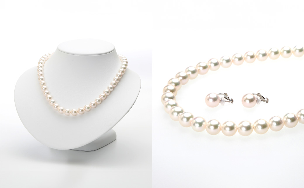 【オーロラ花珠鑑別鑑定書付】あこや真珠 (9−9.5mm珠) ネックレス & イヤリング セット ／ ジュエリー アクセサリー パール 長崎県 長崎市