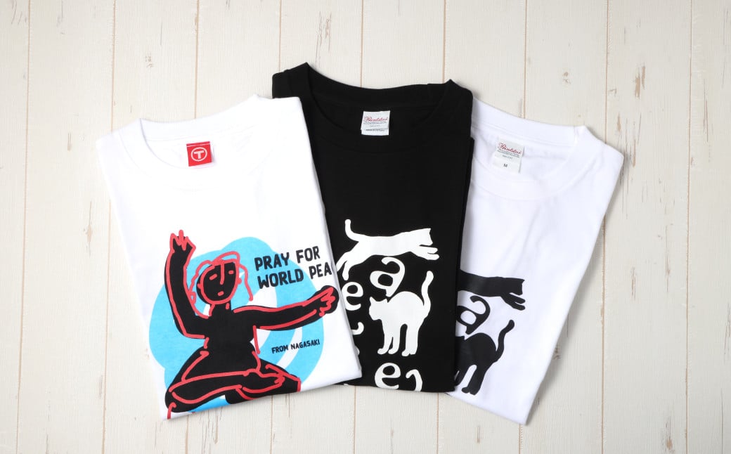 長崎から平和を！ピースなTシャツ・PEACEな ねこTシャツ（黒・白） Tシャツ 計3枚 セット ／ シャツ 服 衣類 長崎県 長崎市