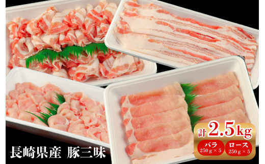 B630　長崎県産 豚三昧 計2.5kg(バラ250g×5･ロース250g×5)