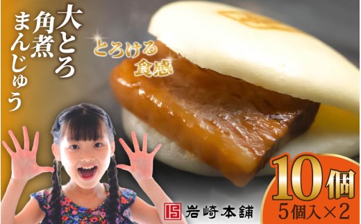 E482 【岩崎本舗】大とろ角煮まんじゅう（5個入×2パック） / 本場 人気 有名 老舗 長崎県 佐世保市 温めるだけ お手軽 夜食 おやつ 豚肉 豚角煮 角煮まん 中華まん 長崎名物 卓袱料理 饅頭 角煮 ご当地グルメ 冷凍 個包装