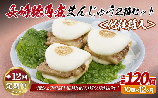 E330p 長崎豚角煮まんじゅう10個(5入を2箱)〈化粧箱入〉【12回定期便】