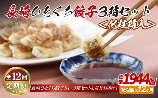 E318p 長崎ひとくち餃子162個(54個入を3箱)〈化粧箱入〉【12回定期便】