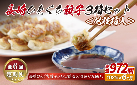 E317p 長崎ひとくち餃子162個(54個入を3箱)〈化粧箱入〉【6回定期便】
