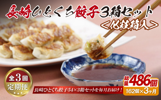 E316p 長崎ひとくち餃子162個(54個入を3箱)〈化粧箱入〉【3回定期便】