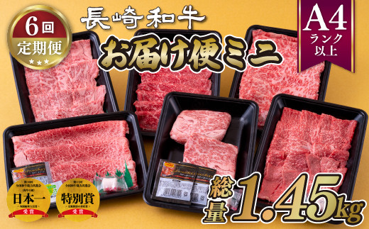 B244p 《定期便》長崎和牛お届け便ミニ(6回) 牛肉 国産 ブランド 和牛 黒毛和牛