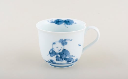 G239p 〈平戸松山窯〉創作唐子絵一方押しマグ