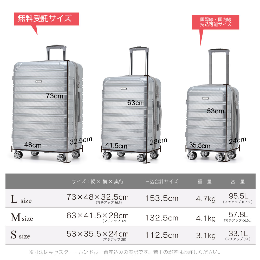 G598 AP7663 スーツケース M シルバー