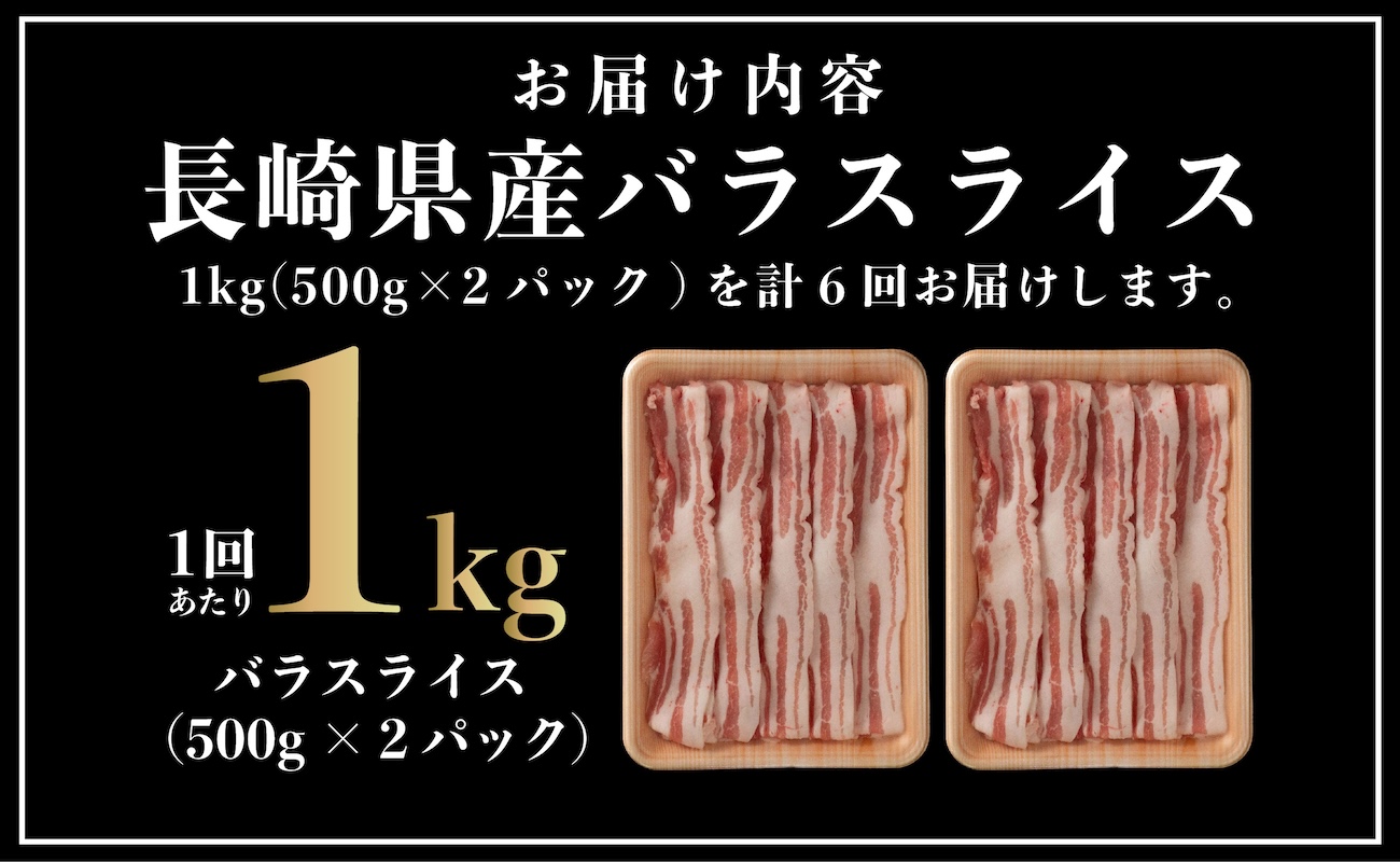 B579 《定期便》長崎県産豚 バラスライス 計1kg (500g×2)【6回お届け】