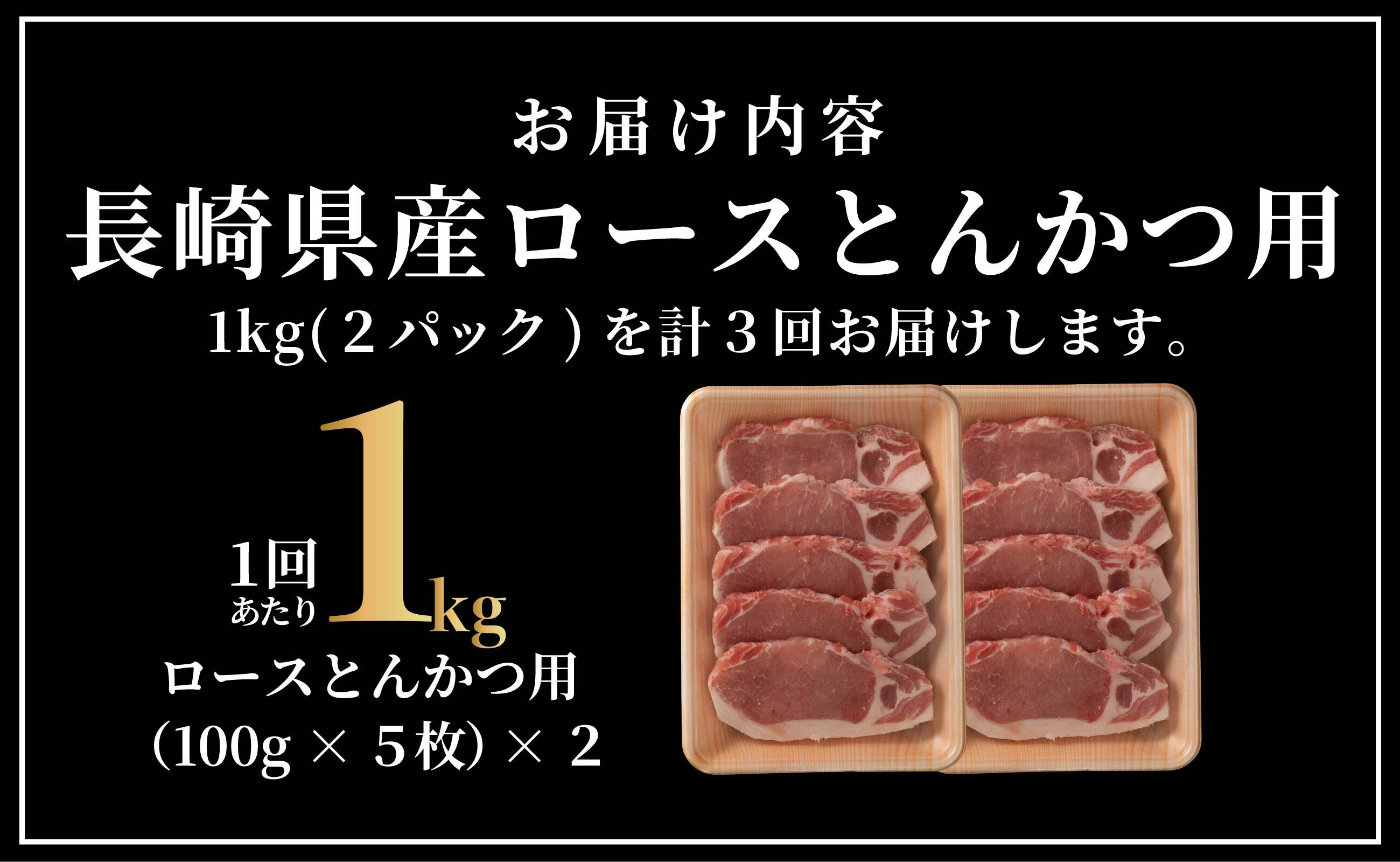 B610 《定期便》長崎県産豚 ロースとんかつ用計1kg(100g×5枚×2) 【3回お届け】