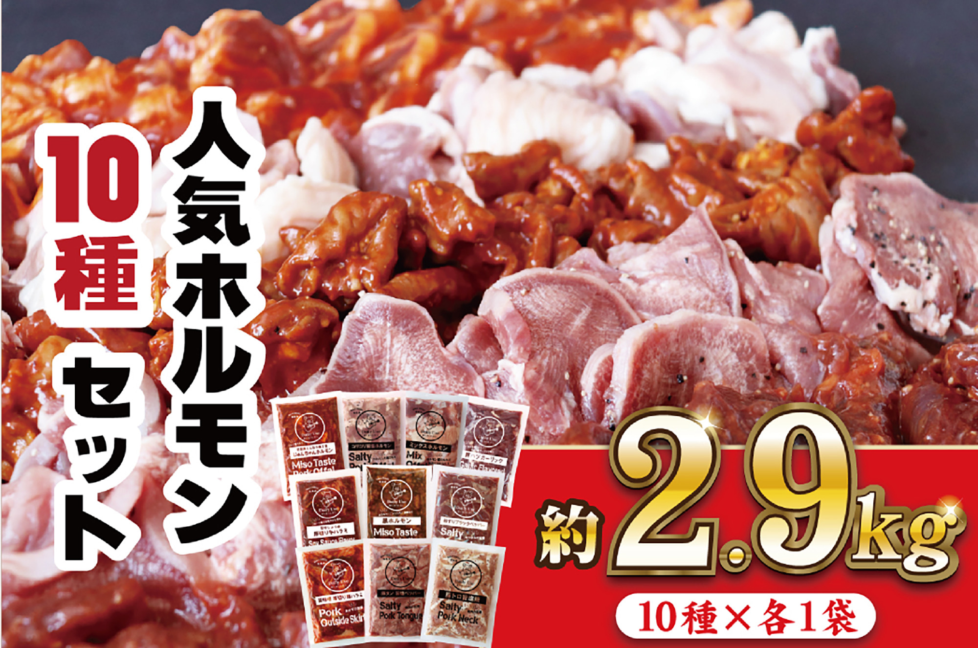 特製タレ漬け 工場直送！ホルモン 人気10種セット 計2.9kg【長崎 豊味館】おつまみ 小分け 冷凍 ホルモン 焼肉 BBQ 新鮮 工場直送