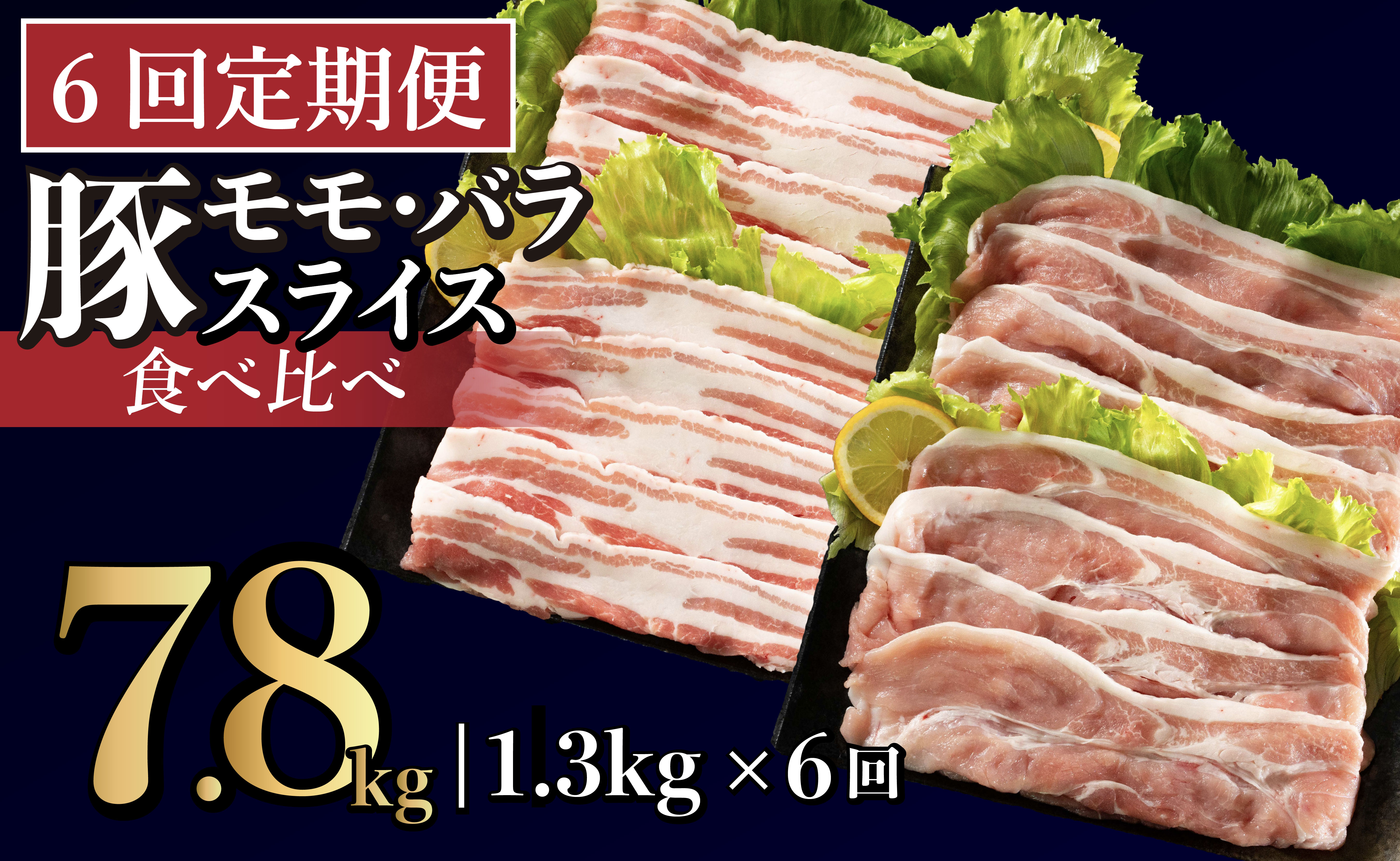 B587《定期便》長崎県産豚 2種食べ比べ (モモ･バラスライス) 計1.3kg (モモ400g×2･バラ500g×1)【6回お届け】