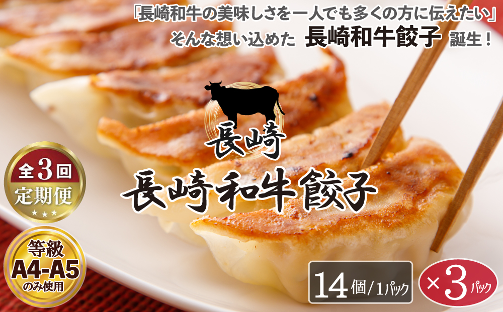 E496《定期便》長崎和牛餃子(A4等級以上)  (14個入×3パック)【3回お届け】