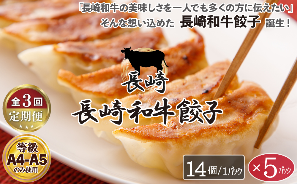 E498 《定期便》長崎和牛餃子(A4等級以上)  (14個入×5パック)【3回お届け】