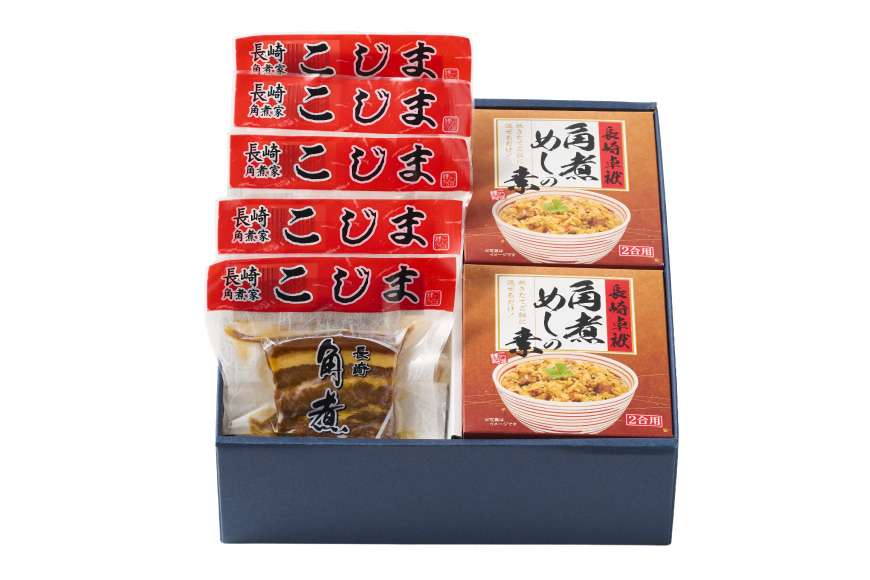 AJ612 角煮家こじま 【3回定期便】 長崎 卓袱 角煮 5個 角煮めしの素 2個 詰合せ [ 角煮 角煮めし 長崎 こじま 詰め合わせ 惣菜 つまみ 手軽 簡単 混ぜご飯 混ぜご飯の素 まぜごはん 混ぜるだけ ごはん 長崎県 島原市 ]