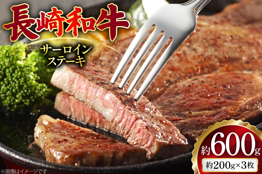 AJ495 長崎和牛 サーロイン ステーキ 約600g(200g×3枚) [ 肉 牛肉 和牛 高級 おいしい ステーキ肉 まるしん商会 黒牛 長崎県 島原市 ]