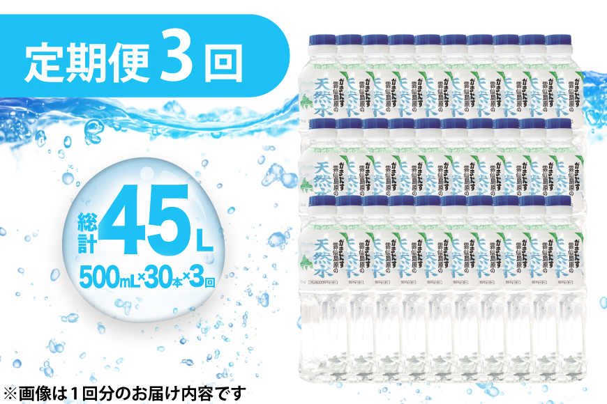 AJ615 山崎本店酒造場 【3回定期便】 雲仙島原の天然水 500mL 30本 計15L [ 水 ペットボトル 天然水 おいしい 備蓄 日用品 大容量 定期便 定期 名水百選 軟水 長崎県 島原市 ]