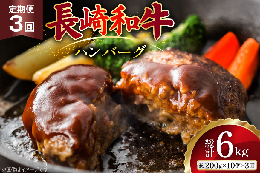 AJ589 【3回定期便】長崎和牛 ハンバーグ 約2kg (200g×10個) [ 肉 牛肉 和牛 おいしい ひき肉 焼くだけ おかず まるしん商会 黒牛 長崎県 島原市 ]