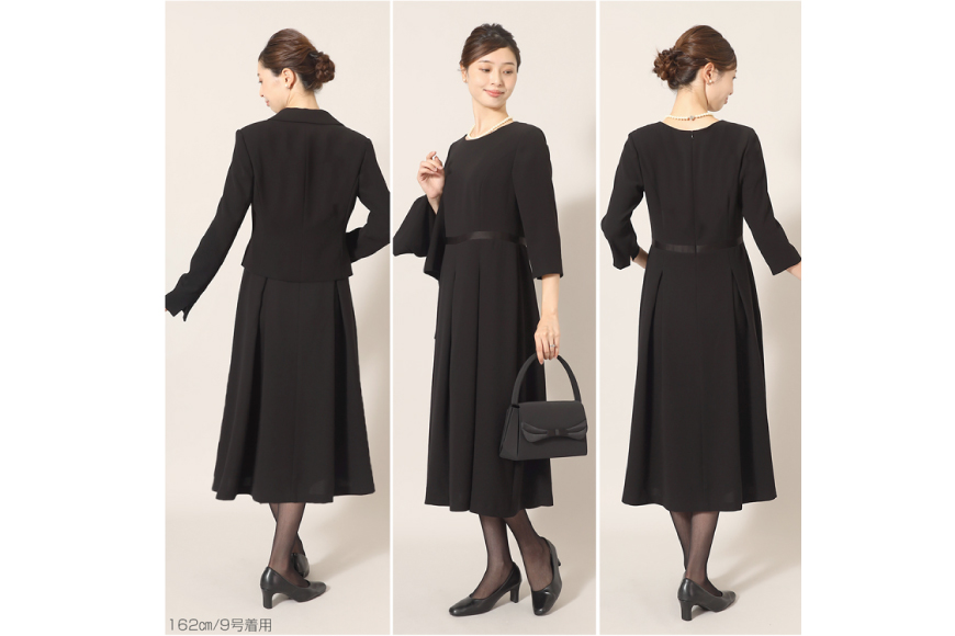 AI367-i Marycoco 家庭で洗える テーラードカラー ブラック フォーマル アンサンブル ボックスプリーツワンピース [MK-0108B ジャケット ワンピース 長袖 レディース セットアップ きれいめ メアリーココ 長崎県 島原市 ]