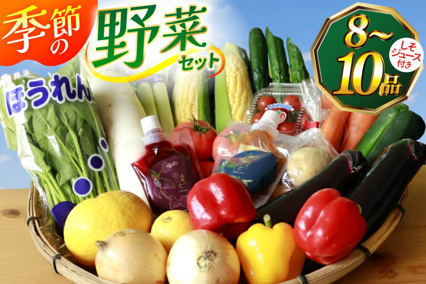 AJ314 季節の野菜・果物セット 8〜10品 しそジュース付き [ 野菜 詰合せ 長崎県 島原市 ]
