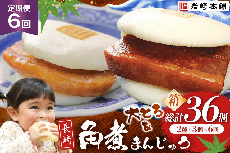 BJ065 岩崎本舗 【6回定期便】長崎自慢セット(長崎角煮まんじゅう 3個・大とろ角煮まんじゅう 3個) (箱) [長崎県 島原市]