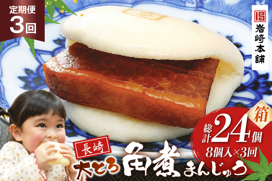 BJ050 岩崎本舗 【3回定期便】大とろ角煮まんじゅう 8個入 (箱) [長崎県 島原市]