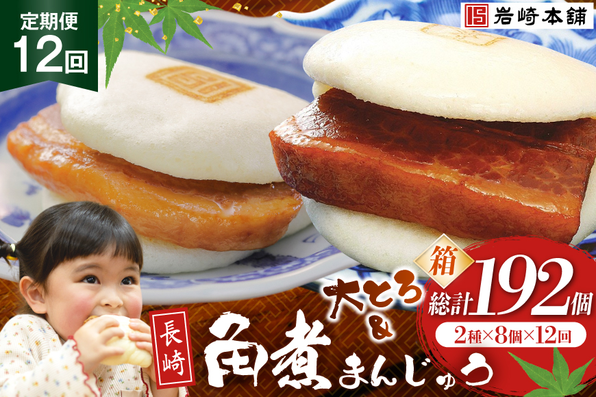 BJ070 岩崎本舗 【12回定期便】長崎角煮まんじゅう 8個入 (箱) ・ 大とろ角煮まんじゅう 8個入 (箱) [長崎県 島原市]
