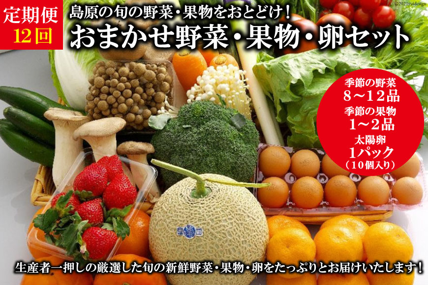 【定期便】【12回】島原の旬の野菜・果物！おまかせ野菜・果物・卵セット
