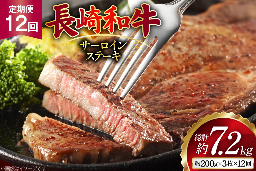 AJ534 【12回定期便】長崎和牛 サーロイン ステーキ 約600g (200g×3枚) [ 肉 牛肉 和牛 高級 ロイン おいしい ステーキ肉 まるしん商会 黒牛 長崎県 島原市 ]