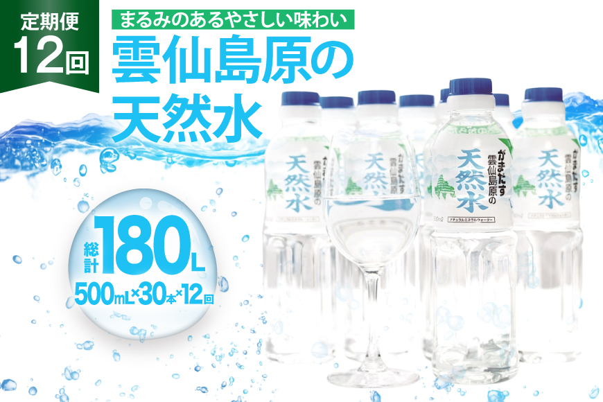 AJ617 山崎本店酒造場 【12回定期便】 雲仙島原の天然水 500mL 30本 計15L [ 水 ペットボトル 天然水 おいしい 備蓄 日用品 大容量 定期便 定期 1年 名水百選 軟水 長崎県 島原市 ]
