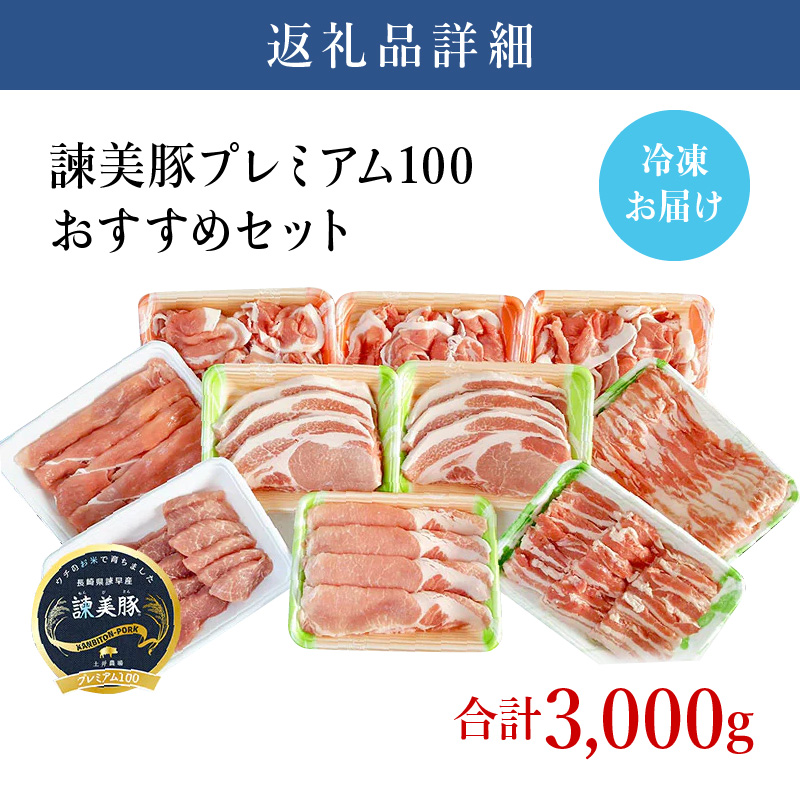 諫美豚プレミアム3kg / 豚肉 ロースステーキ ロース バラ モモ 切り落とし しゃぶしゃぶ 焼肉 / 諫早市 / 株式会社土井農場 [AHAD054]